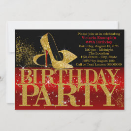 Invitación Partido de cumpleaños de alto tacón de Purpurina O
