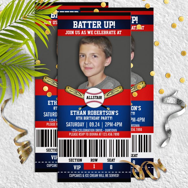 Invitación Partido de cumpleaños de béisbol estilo Ticket Roj (Subido por el creador)