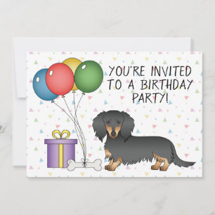 Invitación Partido de cumpleaños de Black And Tan Long Hair D