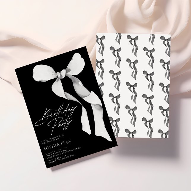 Invitación Partido de cumpleaños de Black Bow Moderno (Subido por el creador)