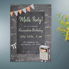 Invitación Partido de cumpleaños de Black Chalkboard Math For