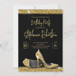 Invitación Partido de cumpleaños de Black High Heels de oro m