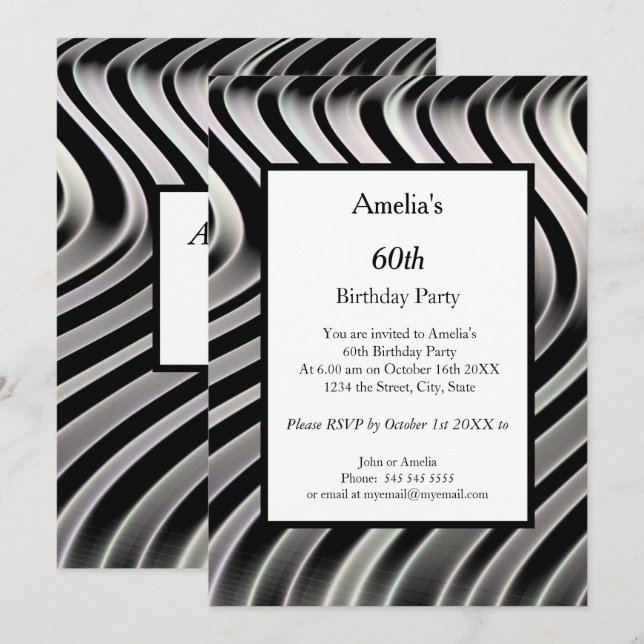 Invitación Partido de cumpleaños de Black White Abstract (Anverso / Reverso)