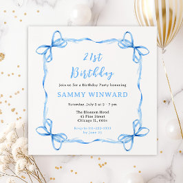 Invitación Partido de cumpleaños de Blue Coquette Ribbon