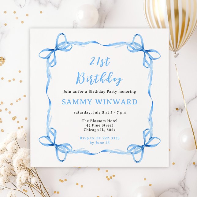 Invitación Partido de cumpleaños de Blue Coquette Ribbon (Subido por el creador)