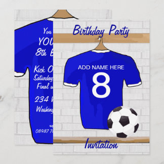Invitación Partido de cumpleaños de Blue White Football Socce