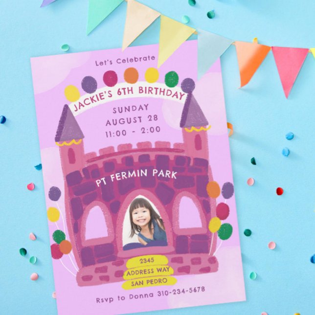 Invitación Partido de cumpleaños de Bouncy House Purple Pink  (Subido por el creador)
