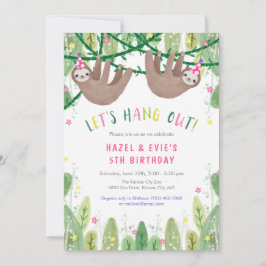 Invitación Partido de cumpleaños de CHICA gemelo en rosa y bl