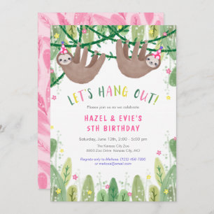 Invitación Partido de cumpleaños de CHICA gemelo en rosa y bl