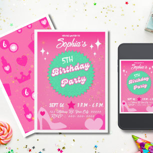 Invitación Partido de Cumpleaños de Chica Rosado Caliente, Sp
