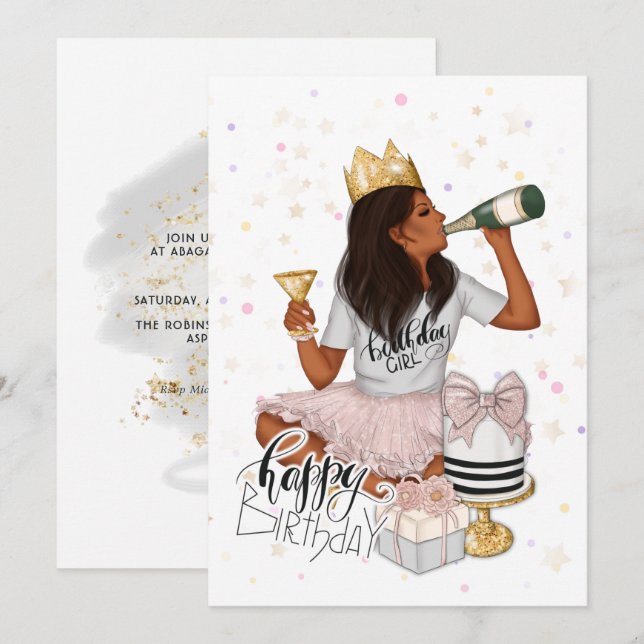 Invitación Partido de cumpleaños de Chicas afroamericanos ros (Anverso / Reverso)