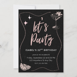 Invitación Partido de cumpleaños de Chicas negros y rosados