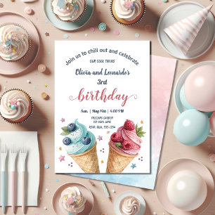 Invitación Partido De Cumpleaños De Chico Y Crema De Hielo Ch