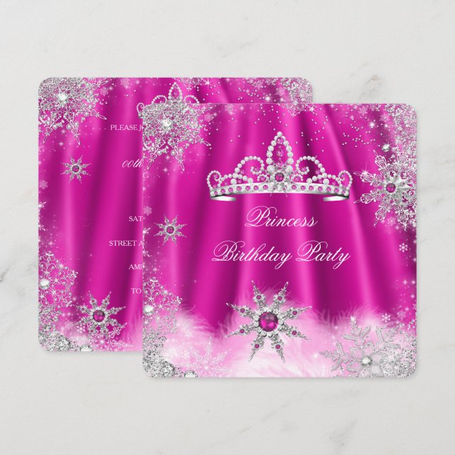 Invitación Partido de cumpleaños de copas de nieve rosa calie (Anverso / Reverso)