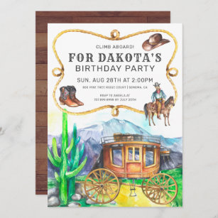 Invitación Partido de cumpleaños de Cowboy Stagecoach, tema o