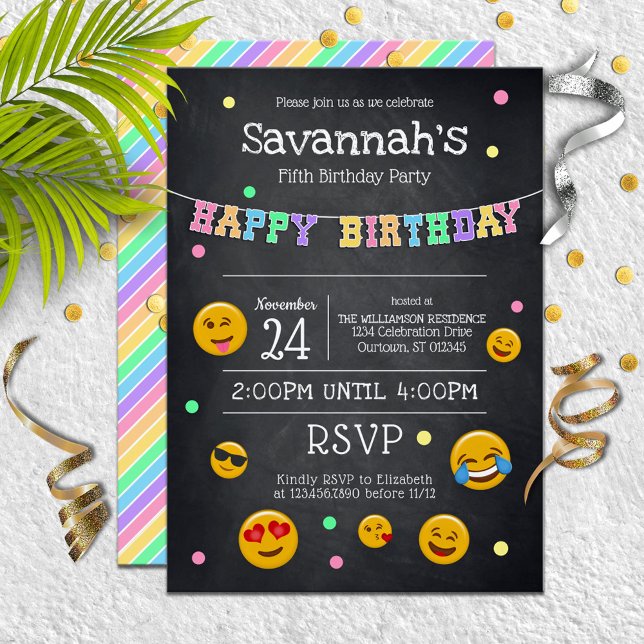 Invitación Partido de Cumpleaños de Cute Emoji Chalkboard (Subido por el creador)