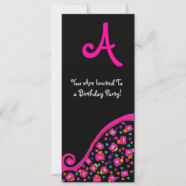 Invitación PARTIDO DE CUMPLEAÑOS DE DECO MONOGRAM, fucsia, pl (Anverso)