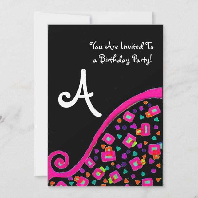 Invitación PARTIDO DE CUMPLEAÑOS DE DECO MONOGRAM, oro negro  (Anverso)