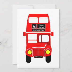 Invitación Partido de cumpleaños de diseño de bus rojo de dob
