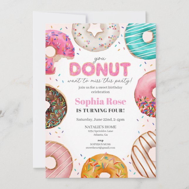 Invitación Partido de cumpleaños de Donut asolado por Chica (Anverso)