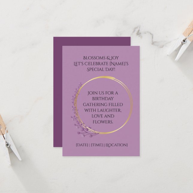 Invitación Partido de cumpleaños de Golden Bloom (Anverso/Reverso In Situ)