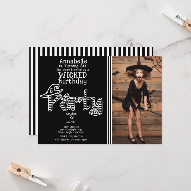 Invitación Partido de cumpleaños de Halloween de Brujas Blanc (Anverso/Reverso In Situ)