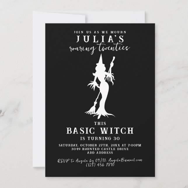 Invitación Partido de cumpleaños de Halloween de la Bruja Mod (Anverso)