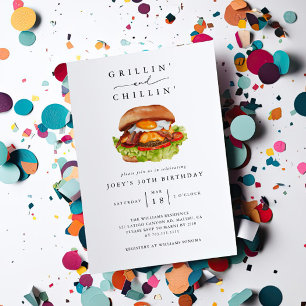 Invitación Partido de cumpleaños de hamburguesas Grillín y Ch
