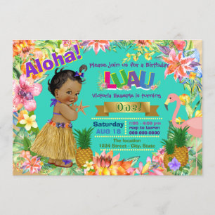 Invitación Partido de cumpleaños de Hawaiian Luau, Chica afro