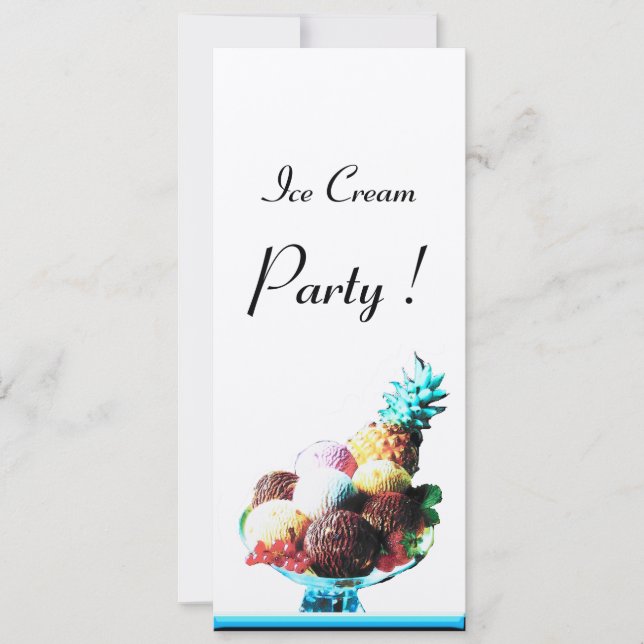 Invitación PARTIDO DE CUMPLEAÑOS DE HELADO DE HELADO azul pla (Anverso)