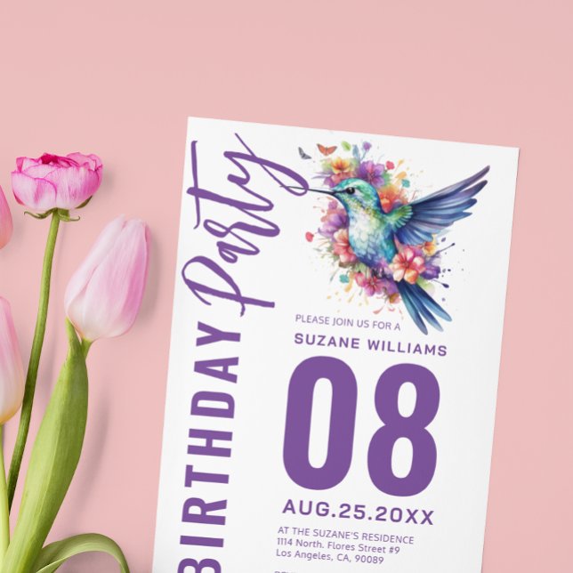 Invitación Partido de Cumpleaños de Hummingbirds Floral Bouqu (Subido por el creador)