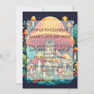Invitación Partido de cumpleaños de Ilustracion hongo creativ
