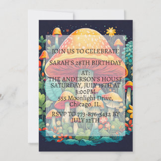 Invitación Partido de cumpleaños de Ilustracion hongo creativ
