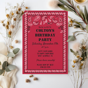 Invitación Partido de cumpleaños de impresión de Bandana occi