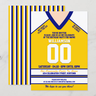 Invitación Partido de cumpleaños de Jersey de Hockey Azul/Ama