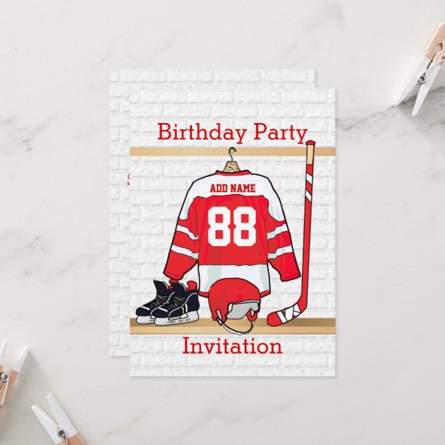 Invitación Partido de cumpleaños de Jersey de Hockey sobre Hi (Anverso/Reverso In Situ)