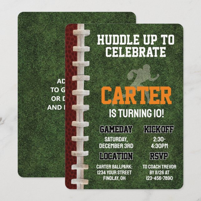 Invitación Partido de cumpleaños de jugador de fútbol america (Anverso / Reverso)