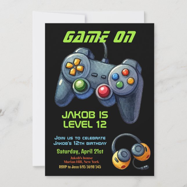 Invitación Partido de cumpleaños de Jugador de Videojuegos de (Anverso)