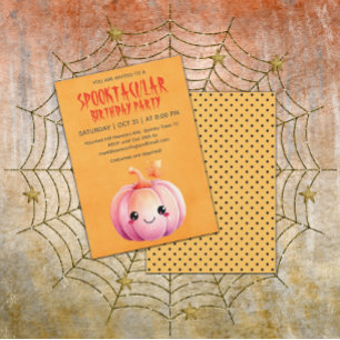 Invitación Partido de cumpleaños de Kawaii Pumpkin Halloween