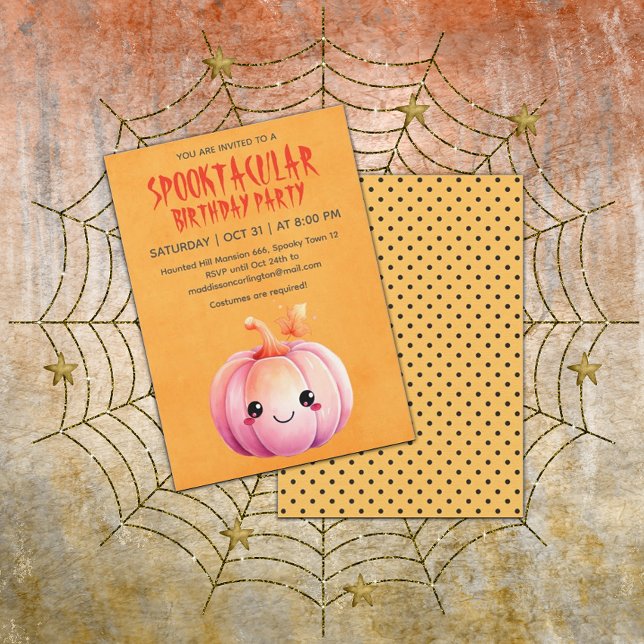 Invitación Partido de cumpleaños de Kawaii Pumpkin Halloween (Subido por el creador)