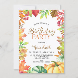 Invitación Partido de cumpleaños de la calabaza de otoño