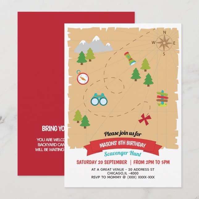 Invitación Partido de Cumpleaños de la Caza de Niños Modernos (Anverso / Reverso)