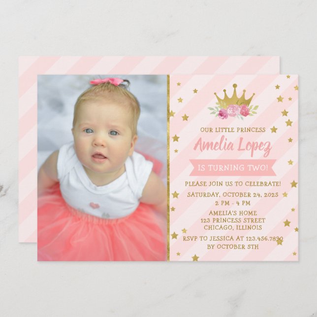 Invitación Partido de Cumpleaños de la Chica Tiara (Anverso / Reverso)