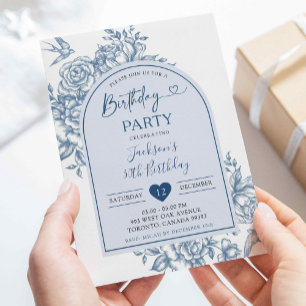 Invitación Partido de Cumpleaños de la Chinoiserie Blanca y A