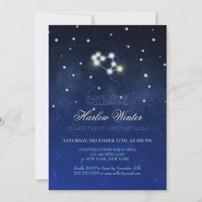 Invitación Partido de Cumpleaños de la Constelación Sagittari (Anverso)