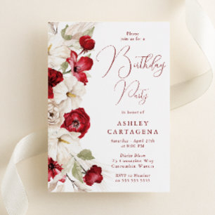Invitación Partido de Cumpleaños de la Flora Blanca y Roja