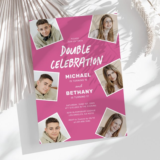 Invitación Partido de cumpleaños de la foto conjunta rosada m (Subido por el creador)