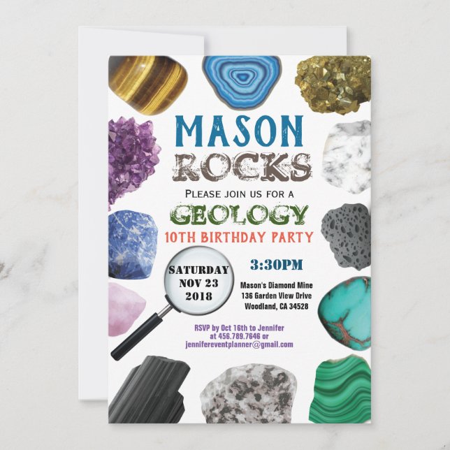 Invitación Partido de Cumpleaños de la Geología Roca Cristale (Anverso)