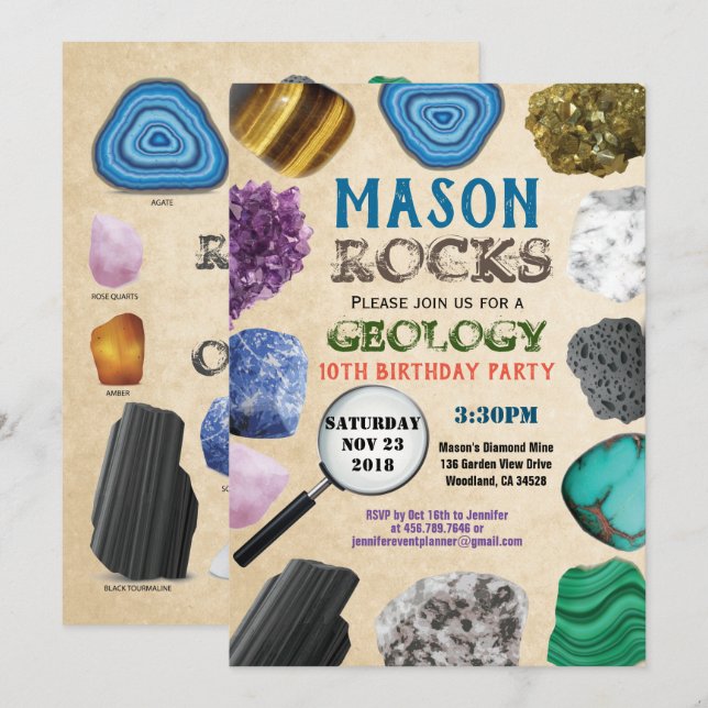 Invitación Partido de Cumpleaños de la Geología Roca Cristale (Anverso / Reverso)