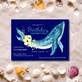 Invitación Partido de cumpleaños de la Marina Floral Amarilla